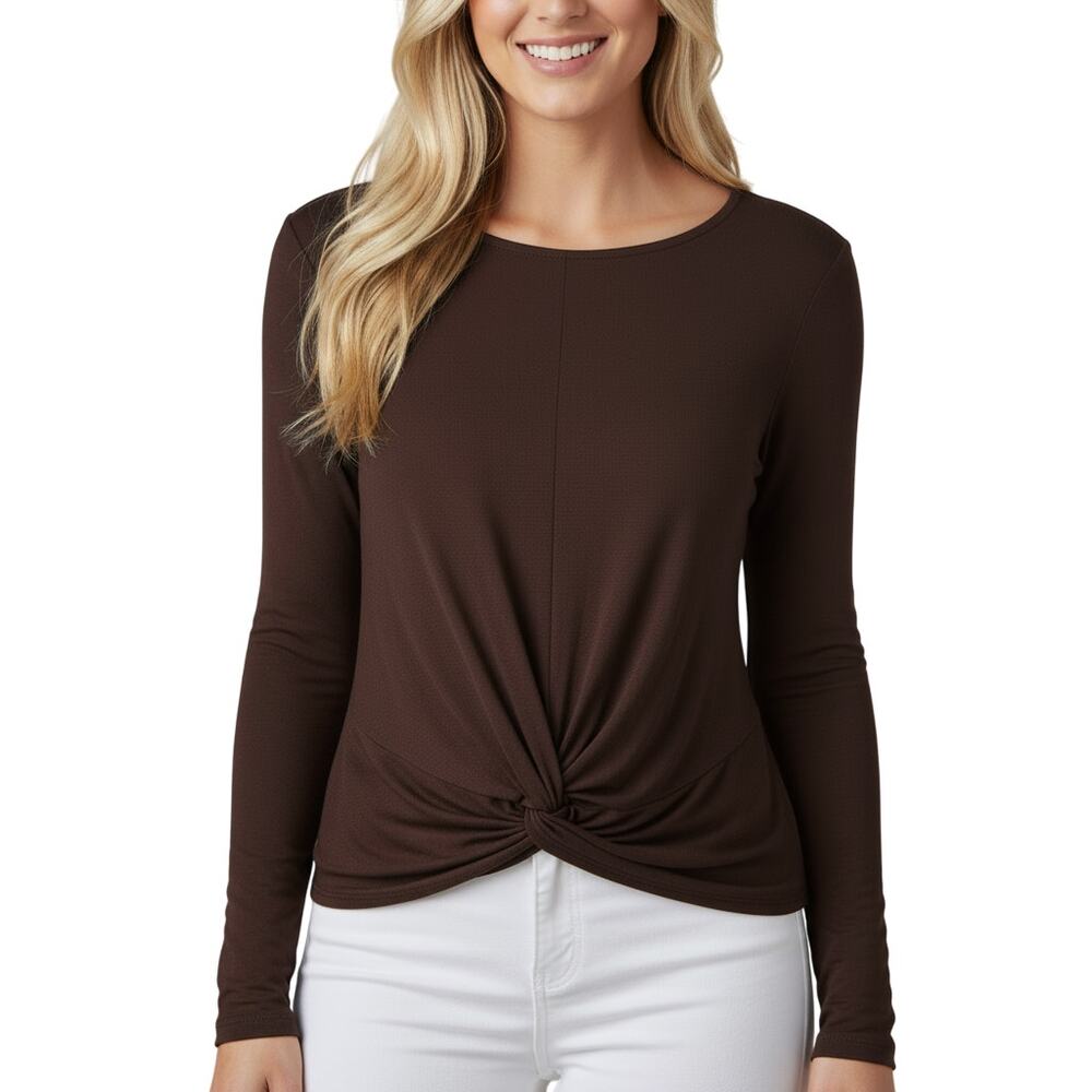 Laila Jayde Women’s Twist Front Long Sleeve Top Brown Pullover NWT Size 1